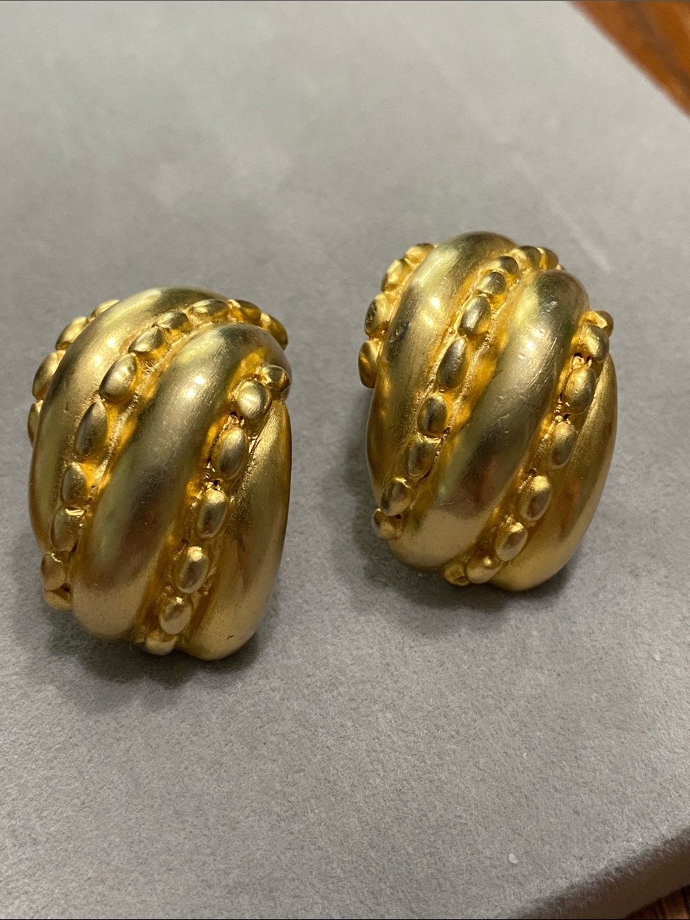 VTG Gold Les Bernard Ripple Dome Clip-On Earrings
